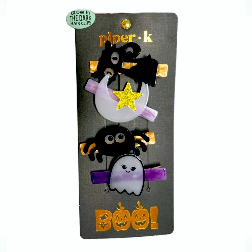 NWT 👻🌙 🐈‍⬛ Piper K Halloween Spider Ghost Cat Moon & Star barrettes